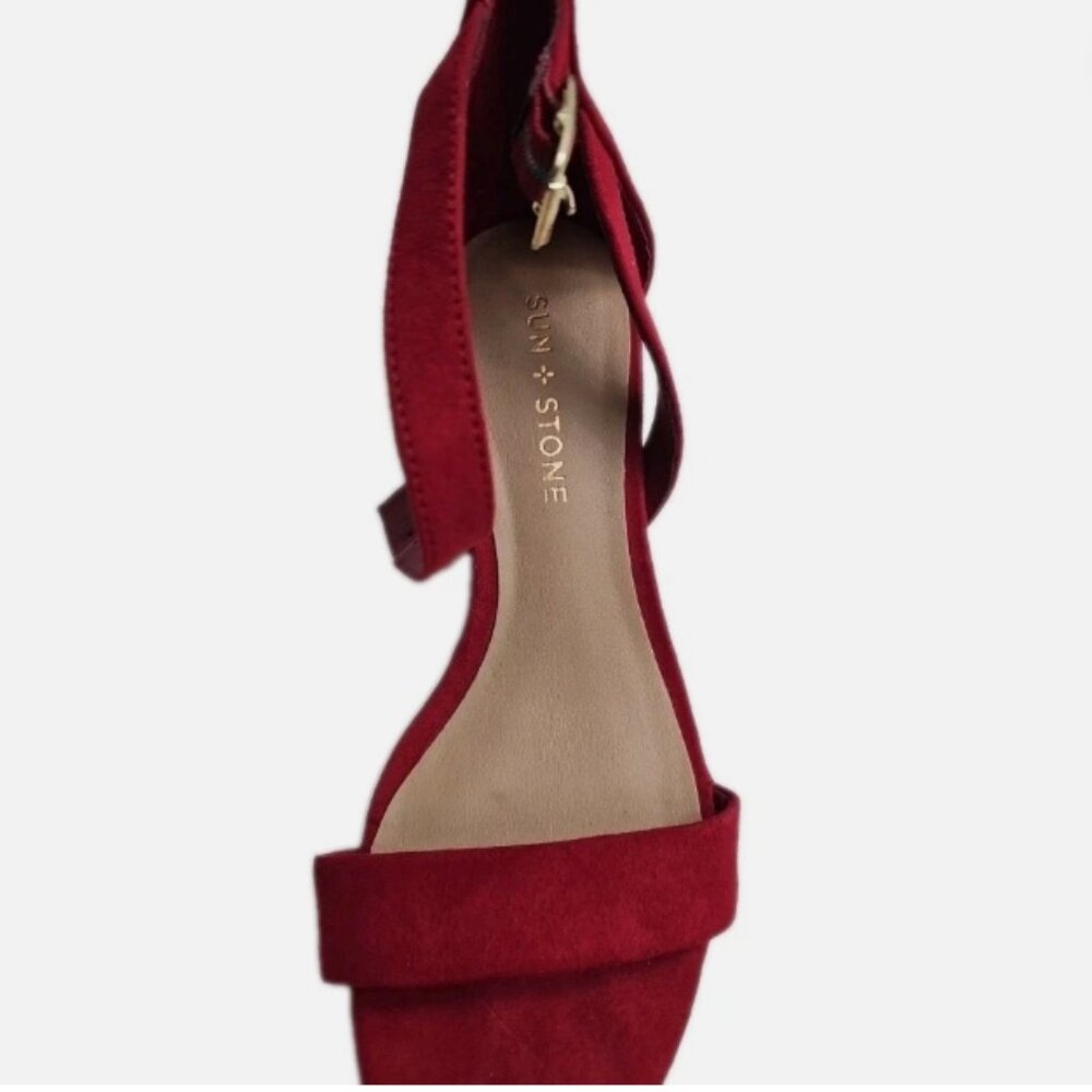Sun + Stone Josie Red Suede Wedge Sandals Women’s Size 7M Ankle Strap - Picture 7 of 9